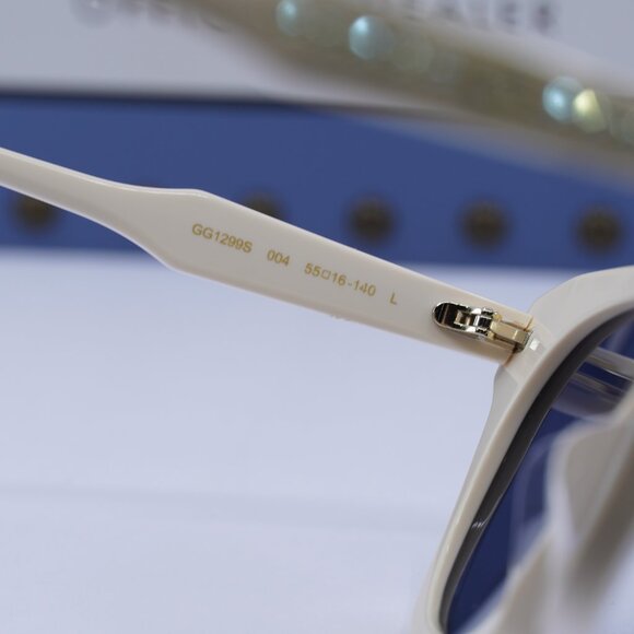 Gucci GG1299S 004 Cat Eye Sunglasses - Ivory with Stones/Blue main image 4